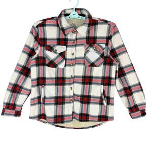 Sage Collective Women's Full Lined Plaid Fleece Grey/Red Shirt Jacket Size M